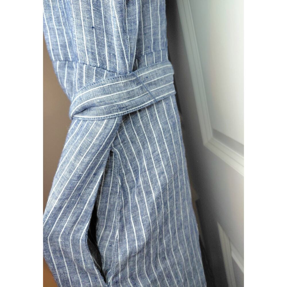 Quince European Linen Button Front Midi Dress Chambray Stripe Size L Coastal NWT - Picture 9 of 14